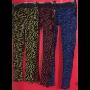 3-SET Yellow/ Blue/ Red Black-Zebra-Print-Leggings